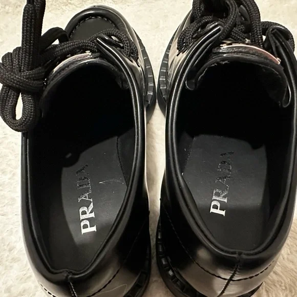 New Prada Chocolate Brushed Leather Lace-Up Loafers Size 39 - Picture 4 of 11